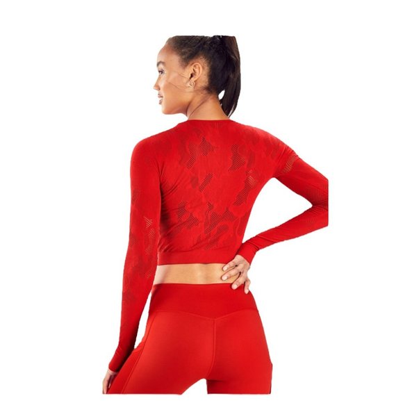 NWT Fabletics Addison SculptKnit LARGE Long-Sleeve Crop Top Red Stretch MSRP$50 - Picture 5 of 13